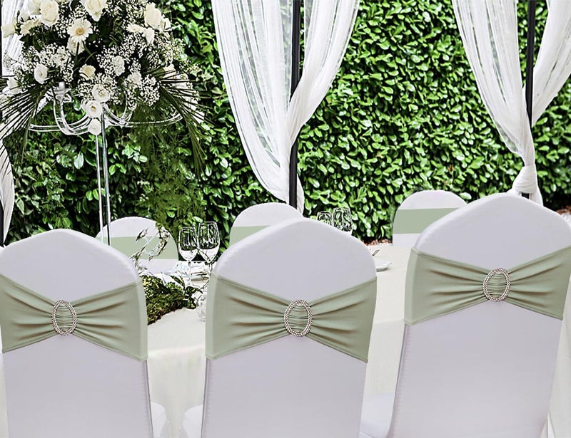 JFDYDM 50 Pack Sage Green Chair Sashes, Chair Bands for Folding Chairs, Chair Ties Bows with Buckle Slider for Wedding Party Banquet Decoration - Image 3